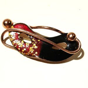 Vintage Signed Matisse Brooch Copper Enameled Mask Black Red
